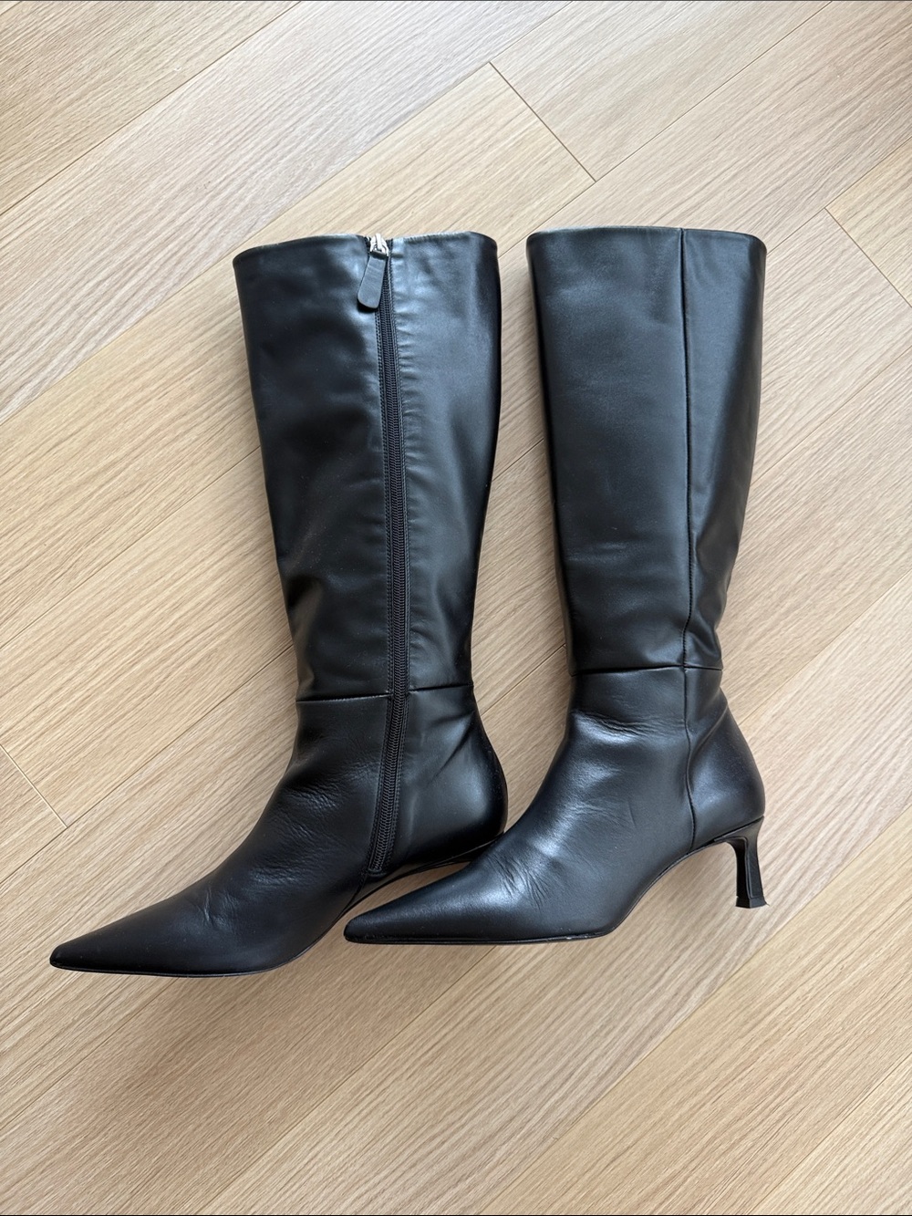 Zara Black Knee-High Pointed Toe Boots